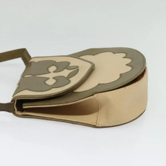 SAINT LAURENT Shoulder Bag Canvas Leather Khaki Auth